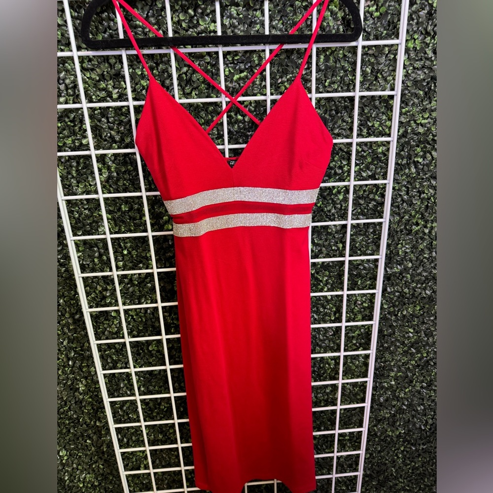 Fashion Nova Red Rhinestone Dress Size Small